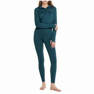Eddie Bauer Baselayer Onesie Catsuit Hooded Women Large Teal Green Zip Drop Seat